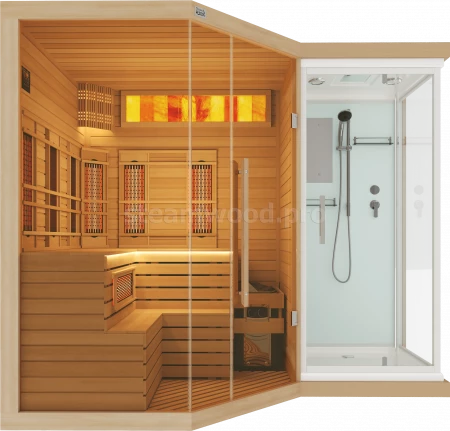 Трехместная угловая комбинированная сауна Luxury из кедра с Душевой кабиной