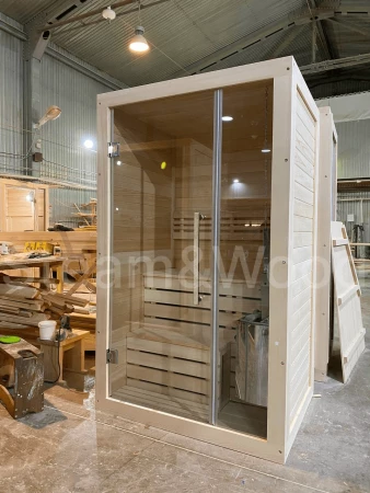 Одноместная угловая финская сауна Luxury из кедра